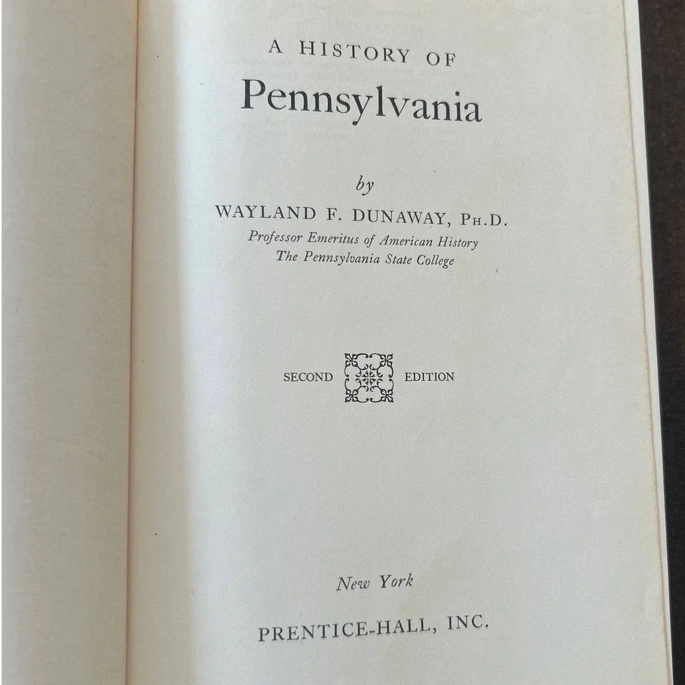 Vintage A History of Pennsylvania Book Wayland Dunaway Antique Map Academic Text
